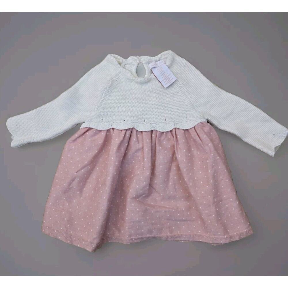 shabby chic Dress Polka dot‎ White/Pink Knit Size 3/6 Months